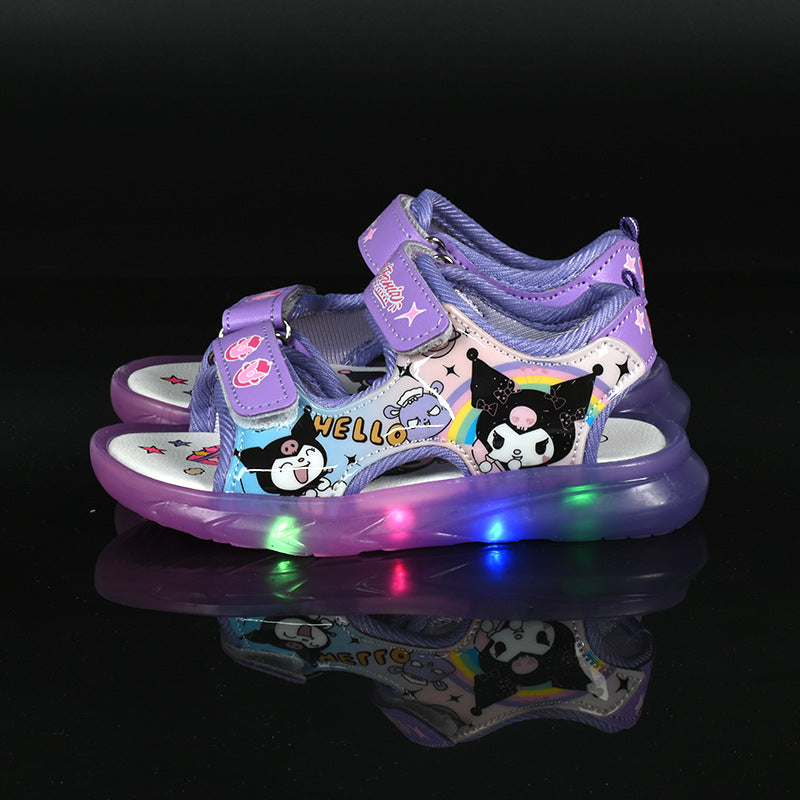 STOREXQ New Children's Light-on Soft Bottom Cute Princess Beach Shoes Baby Toddler Shoes Girls' Luminous Sandals Japanese Style