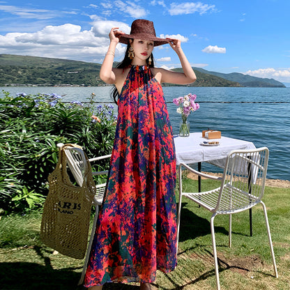 2025 High-end fashion retro ethnic style dress Sanya seaside Yunnan travel photo summer pendulum long skirt