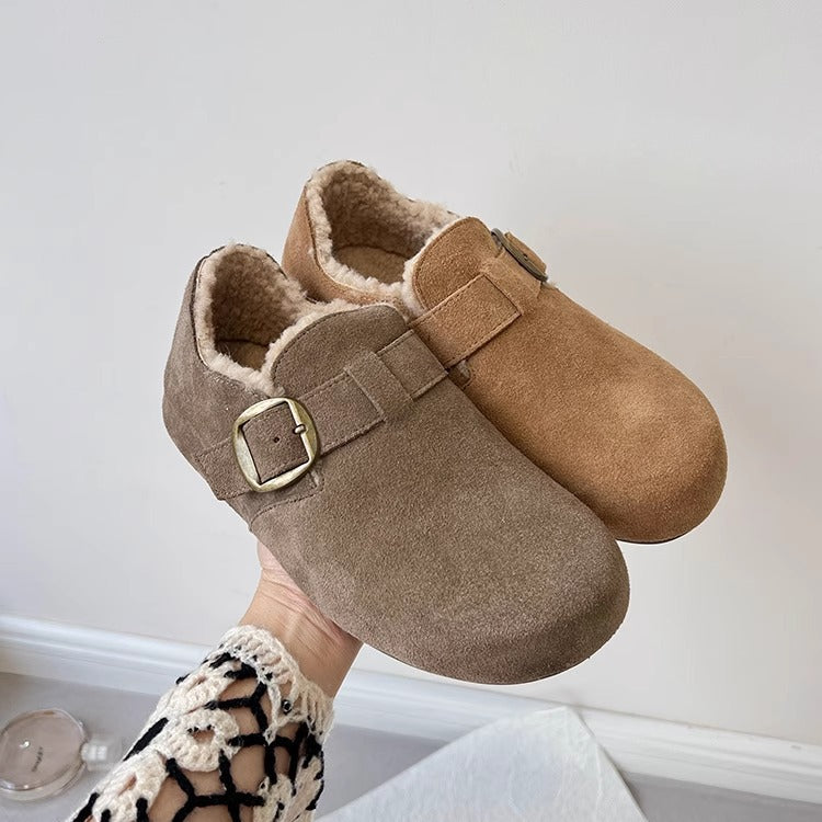 2025 Fleece all-inclusive Birkenstocks women's winter popular new one-pedal thick-soled snow boots warm fluffy single shoes cotton