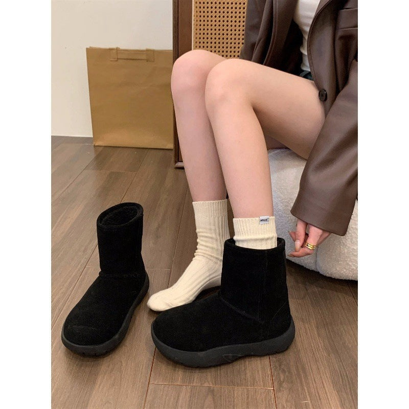 2025 Niche platform snow boots women's shoes popular new winter piled thickened wool cotton shoes warm short boots cotton boots