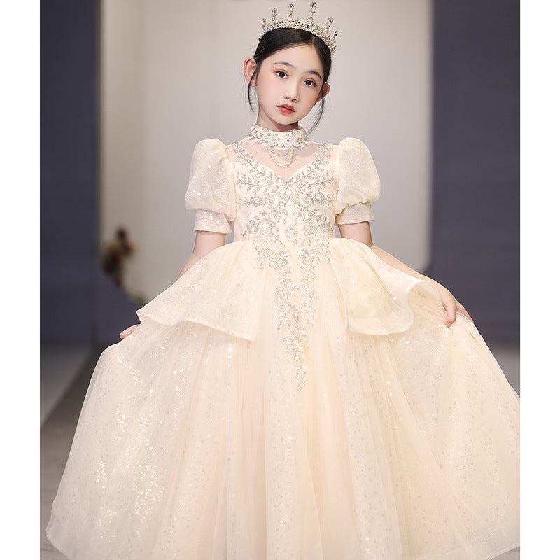 Children's Dress Ten-Year-Old Birthday Banquet Flower Girl Wedding Girl High-End Princess Dress Girl Piano Performance Costume