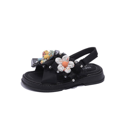 STOREXQ Girls  Summer New Sandals Medium and Large Children's Soft Bottom Cross Beach Shoes Baby Princess Shoes Flower Children's Shoes