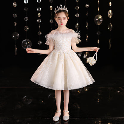 Children's Trailing Foreign Trade Dress Girls' Princess Dress Catwalk Flower Girl Wedding Dress Western Style Little Host Costume for Piano Performance