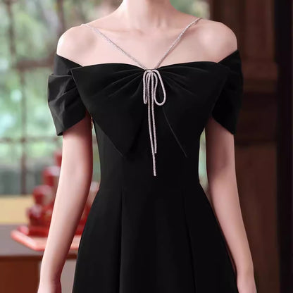 2025 One-word shoulder toast dress  new small celebrity temperament high-end engagement dress banquet high-end women