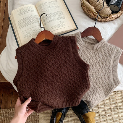 Girls knitted vest autumn and winter 2023 children wear round neck vest Korean version children's clothing boys sweater vest autumn clothing