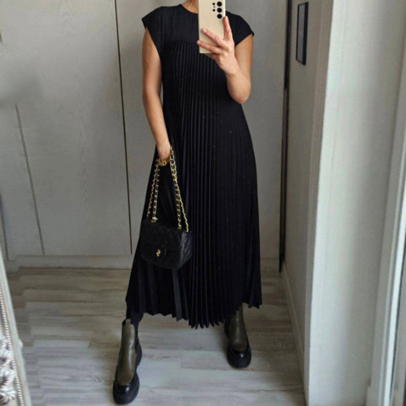 STOREXQ New new  autumn -border 2025 women's clothing elegant and fashionable round neck sleeveless pleated long dress