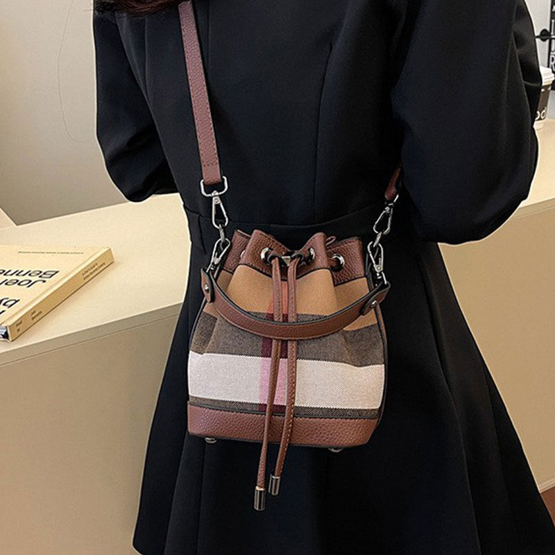 Crossbody bucket bag popular autumn new plaid canvas women's bag high quality fashion casual handbag wholesale