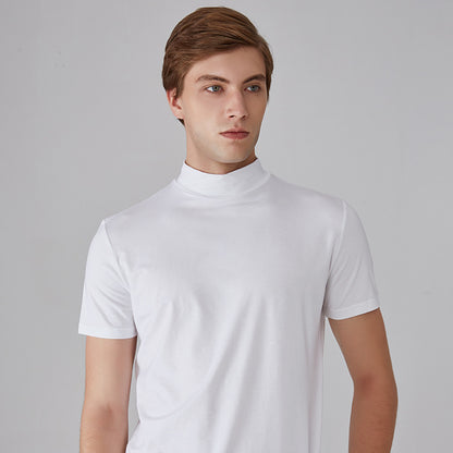 Wholesale Foreign Trade Men's Small Turtleneck Short Sleeve Teen T-shirt Mid Collar Pure Color Half Collar Daily Half Sleeve Bottoming Shirt