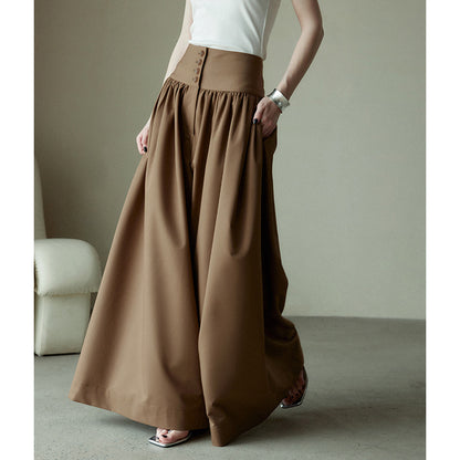 storexq TR Fabric Atmosphere Fashionable Refined Heavy-Duty Pleated Layered Wide Waist Large Skirt Wide-Leg Pants for Women Summer