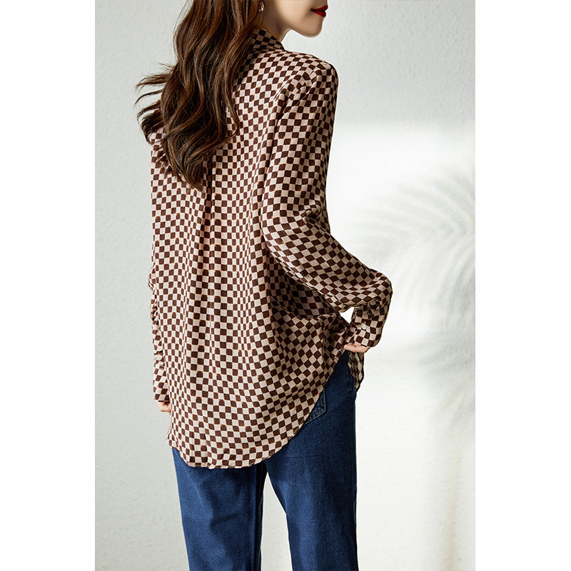 2025 Mulberry silk heavy silk shirt  spring and autumn Hangzhou women's  spring and autumn plaid shirt jacket