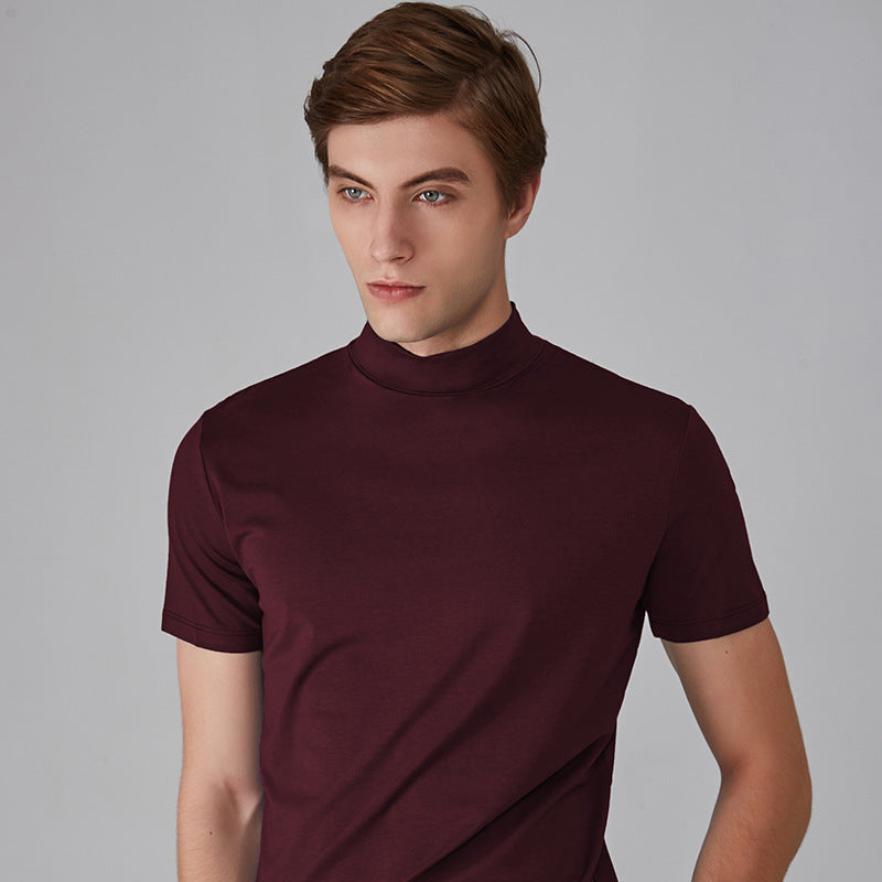 Wholesale Foreign Trade Men's Small Turtleneck Short Sleeve Teen T-shirt Mid Collar Pure Color Half Collar Daily Half Sleeve Bottoming Shirt