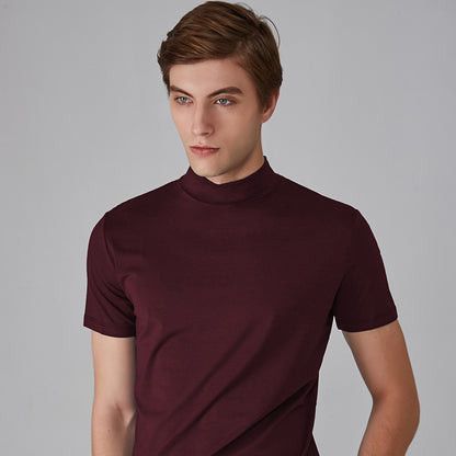 Wholesale Foreign Trade Men's Small Turtleneck Short Sleeve Teen T-shirt Mid Collar Pure Color Half Collar Daily Half Sleeve Bottoming Shirt