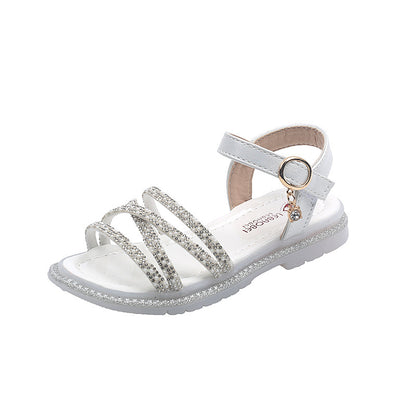 STOREXQ Girls' Sandals  Korean Style New Fashion Little Girl Sandals Rhinestone Princess Shoes Soft Bottom Children's Beach Shoes