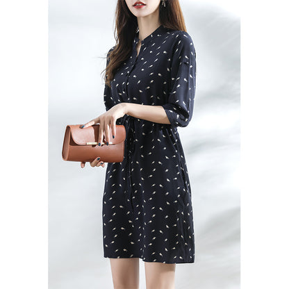 2025 Mulberry silk dress, temperament  women's clothing  summer new floral printing medium and long silk skirt