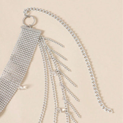 4553 New hot-selling rhinestone inlaid diamond cloth splicing metal tassel chain fashionable versatile waist chain belt body chain