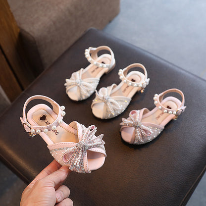 STOREXQ Summer Princess Shoes for Girls Generation Hair Girl Rhinestone Peep Toe Sandals Little Girl Middle and Big Children Dancing Shoes Crystal Performance Shoes