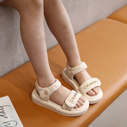 STOREXQ Girls' Sandals  Summer New Korean Version of Chanel's Style Middle and Big Children Girls' Princess Beach Shoes