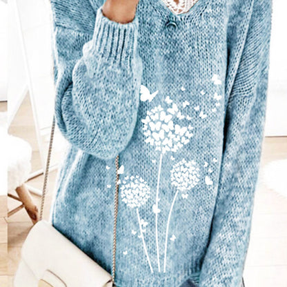 Autumn new New  lace V-neck knitted pullover, women's casual versatile knitted sweater wholesale