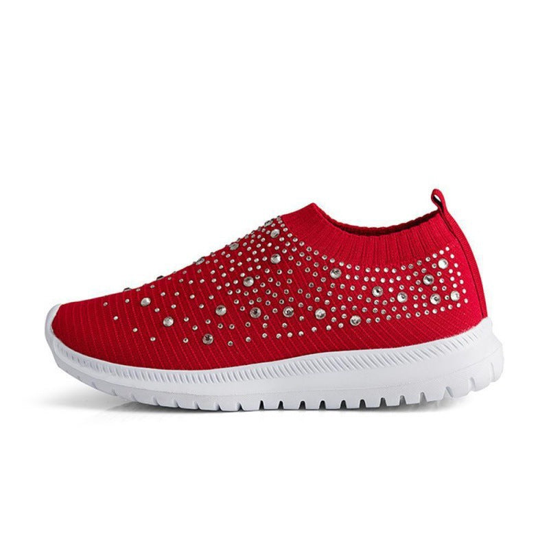 storexq Cross-Border Foreign Trade plus Size Spring and Autumn New Fashion Leisure Rhinestone Flying Woven Women's Sports Style Casual Women's Shoes in Stock