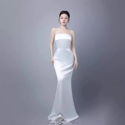 2025 Temperament tube top light wedding dress waist thin trailing  new spring studio travel wedding dress women