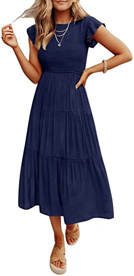 STOREXQ European and American Foreign Trade Cross-Border Women's Clothing  Popular Pinfei Flounced Sleeve Pleating Layered Short Sleeve Large Swing Dress Women