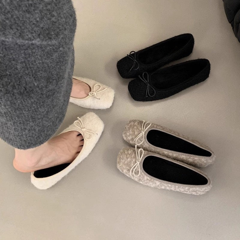 2025 Gentle fairy fluffy shoes female winter wear new Korean version one-pedal lazy velvet cotton shoes soft flat Doudou shoes