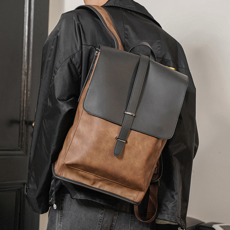 Backpack New Trendy Backpack Korean Style Trendy Fashionable Man Leather Casual Large Capacity Schoolbag Computer Backpack