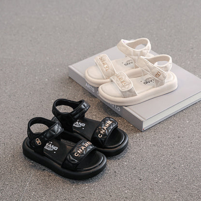 STOREXQ Girls' Sandals  Summer New Korean Version of Chanel's Style Middle and Big Children Girls' Princess Beach Shoes