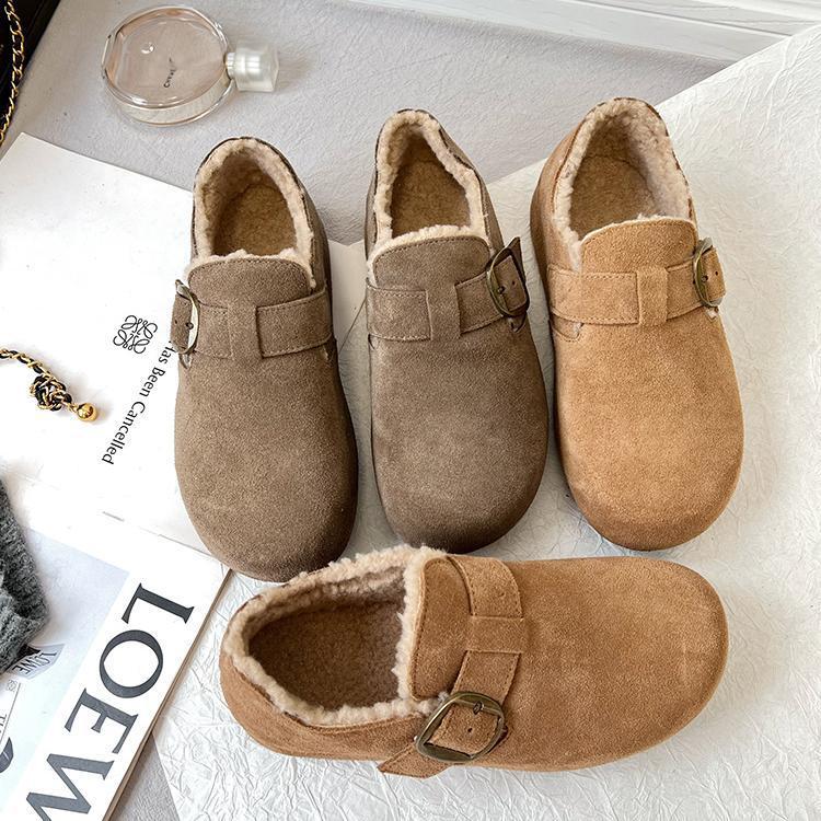 2025 Fleece all-inclusive Birkenstocks women's winter popular new one-pedal thick-soled snow boots warm fluffy single shoes cotton