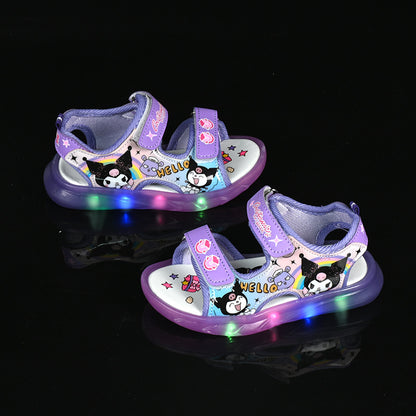 STOREXQ New Children's Light-on Soft Bottom Cute Princess Beach Shoes Baby Toddler Shoes Girls' Luminous Sandals Japanese Style