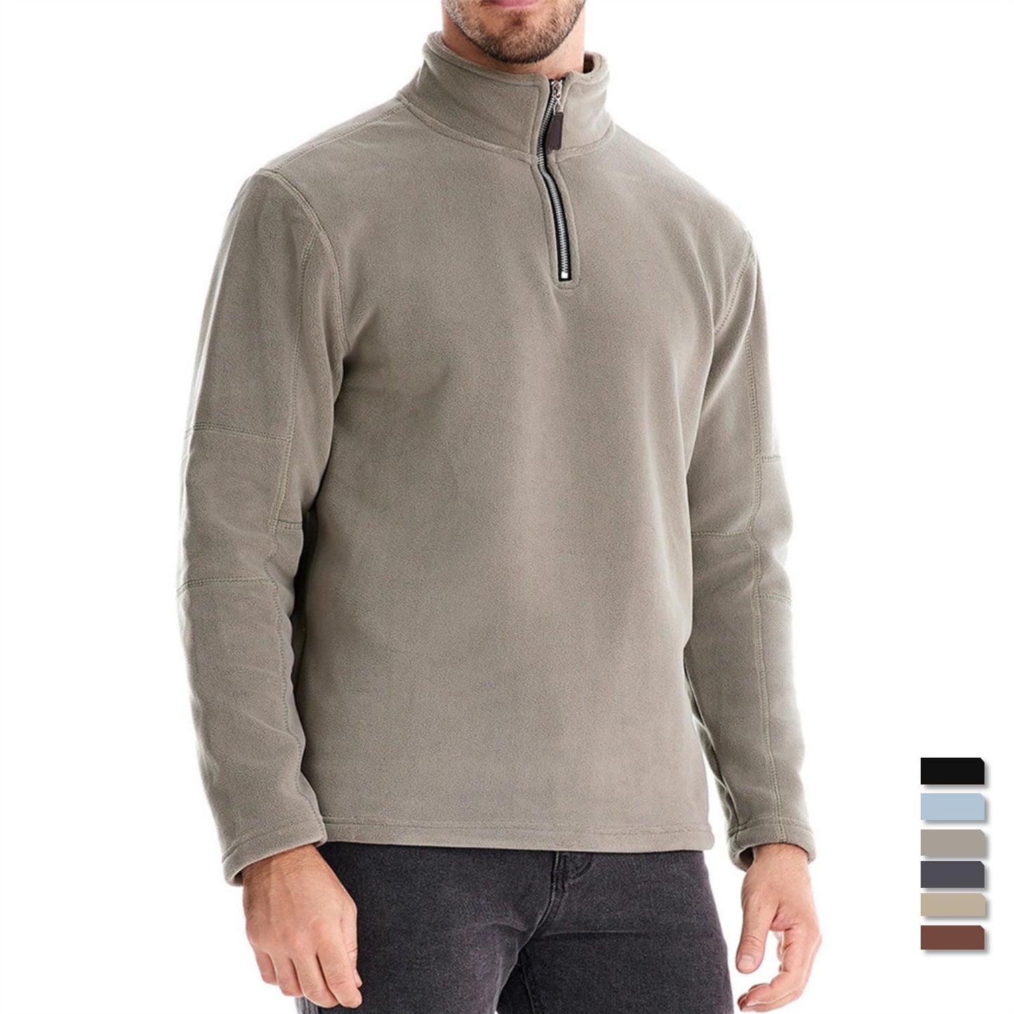 STOREXQ 2025 Men's autumn and winter new stand-up collar half-zipper long-sleeved sweater New trend casual solid color men's fleece top