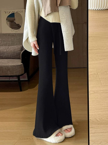 storexq Thickened Knitting Wide-Leg Pants Women's Autumn and Winter  New Draping Tassel Draggle-Tail Straight Trousers High Waist Casual Pants