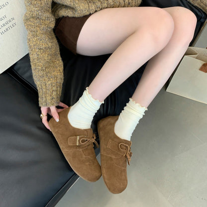 2025 Ugly cute platform Birkenstocks women's shoes popular autumn and winter round head lace-up heightening beanie ladyshoes