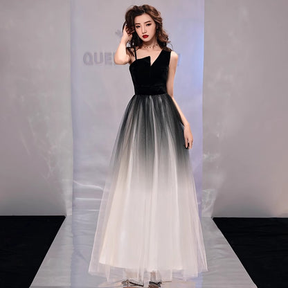 2025 Gradual change evening dress dress female banquet temperament black atmosphere suspender high sense niche graduation host dress