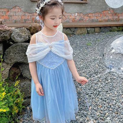 Girls' Summer New Dress Frozen Princess Elsa Dress Little Girl Pettiskirt Mesh Dress