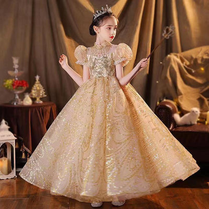 Children's Dress  New Sweet Princess Dress Girls Evening Dress Little Girl Performing Piano Catwalk Dress Spring