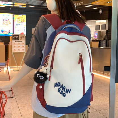 Backpack Student Schoolbag Good-looking Junior High School Student Fashion Backpack Korean Fashion Large-Capacity Backpack Contrast Color Schoolbag