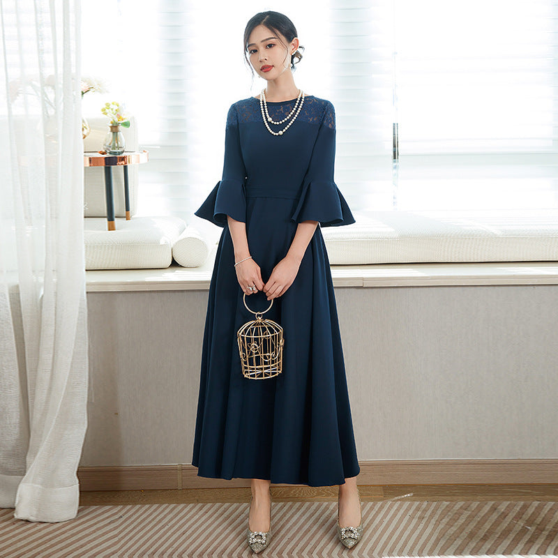 Hot Trade Banquet Evening Dress Fashionable Casual Figure Flattering Daily Wear Long Flared Half Sleeve All-Matching Dress