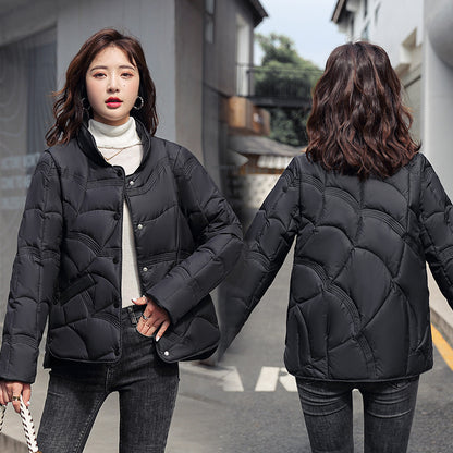 2024 new product Xiangyun embossed down cotton-padded clothing women's short fashion stand-up collar light cotton-padded clothing women's cotton-padded jacket