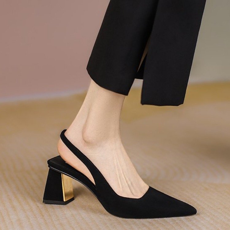 STOREXQ  High Heels Hollowed Sandals Women  Summer New Sexy Peep Toe Chunky Heel Pumps Women Pointed-Toe Hollowed Buckle Shoes