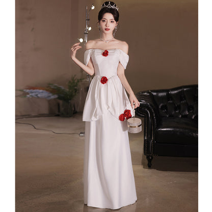 2025 White Evening Dress Sexy Celebrity Light Luxury Niche High-end Rose Flower Birthday Premium Dress Bar Mitzvah