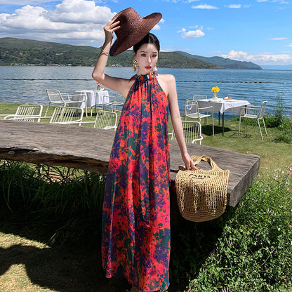 2025 High-end fashion retro ethnic style dress Sanya seaside Yunnan travel photo summer pendulum long skirt