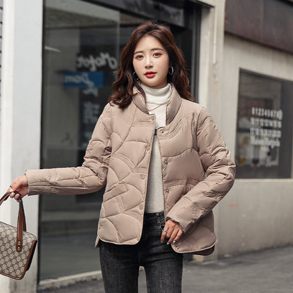 2025 new product Xiangyun embossed down cotton-padded clothing women's short fashion stand-up collar light cotton-padded clothing women's cotton-padded jacket