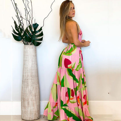 storexq Tie Dye Striped Whimsical Lace-Up High Split Pant Suit