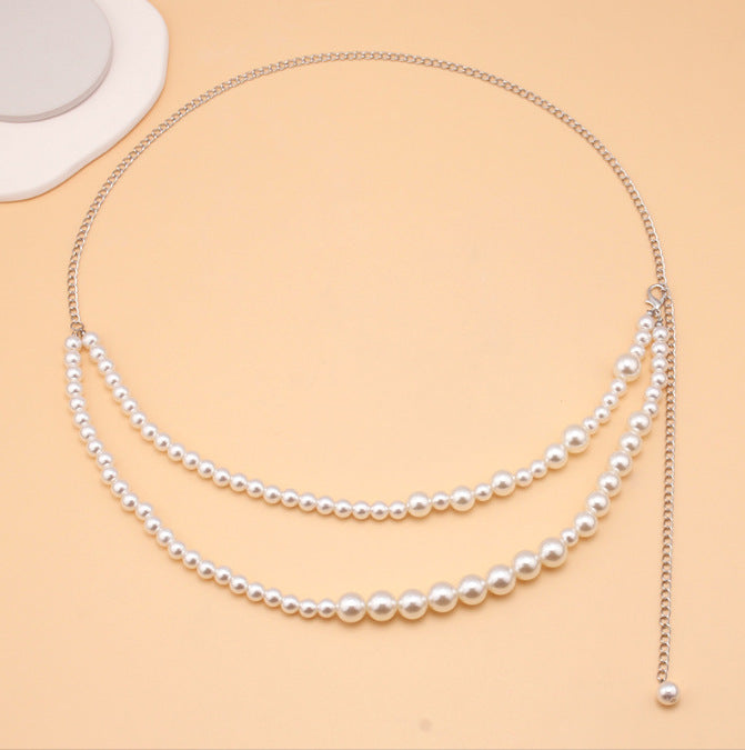 2025 XH4517  New new pearl pendant decorative chain jewelry metal waist chain sexy body chain waist chain