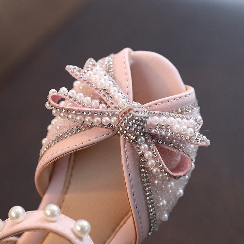 STOREXQ Summer Princess Shoes for Girls Generation Hair Girl Rhinestone Peep Toe Sandals Little Girl Middle and Big Children Dancing Shoes Crystal Performance Shoes