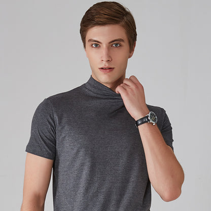 Wholesale Foreign Trade Men's Small Turtleneck Short Sleeve Teen T-shirt Mid Collar Pure Color Half Collar Daily Half Sleeve Bottoming Shirt