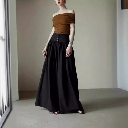 storexq TR Fabric Atmosphere Fashionable Refined Heavy-Duty Pleated Layered Wide Waist Large Skirt Wide-Leg Pants for Women Summer