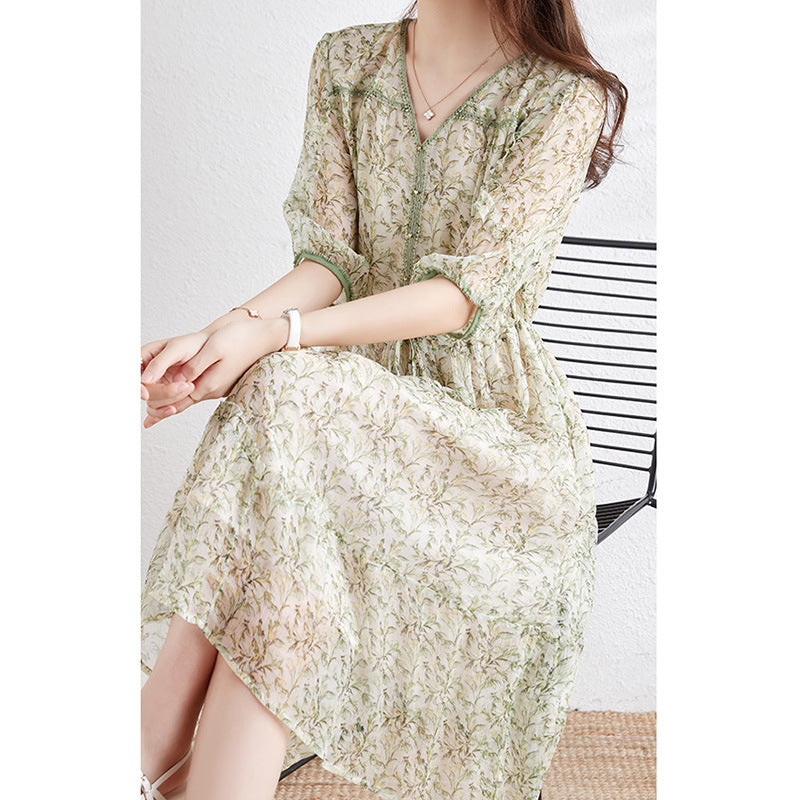 2025 Silk dress, gentle floral skirt, mulberry silk women's clothing, summer high-end skirt, summer female youth