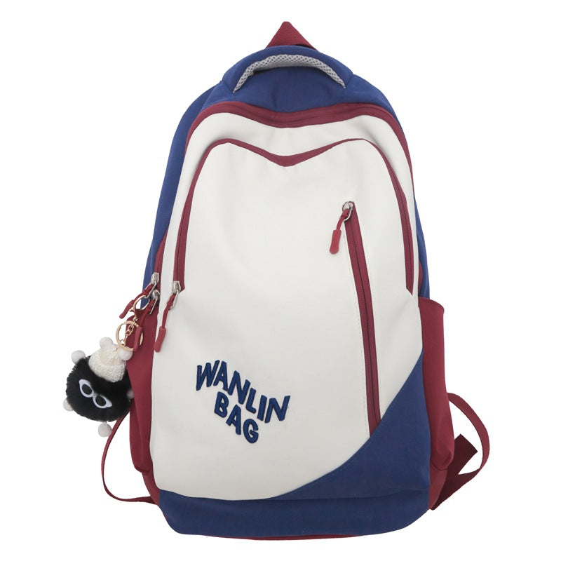 Backpack Student Schoolbag Good-looking Junior High School Student Fashion Backpack Korean Fashion Large-Capacity Backpack Contrast Color Schoolbag